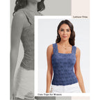 Women's Square Neck Wide Strap Crop Tank Tops Slim Fit Sleeveless Going Out Top Flower Lettuce Trim Cami Tops