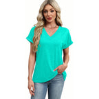 T Shirts Short Sleeve V Neck Tees Womens Tops Beach Vacation Fashion Clothes 2026 Casual Summer Spring Fall Outfits