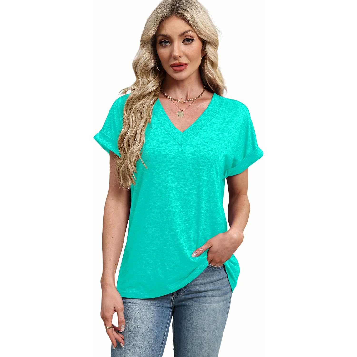 T Shirts Short Sleeve V Neck Tees Womens Tops Beach Vacation Fashion Clothes 2026 Casual Summer Spring Fall Outfits