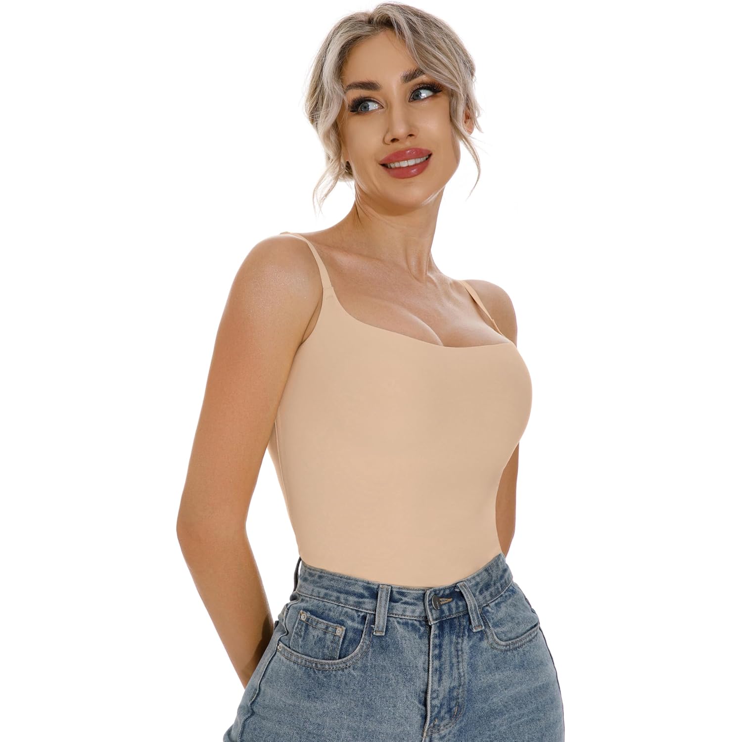 Artdear Women's Square Neck Tank Top Basic Spaghetti Straps Camisole Sexy Summer Cami Crop Tops Air Touch Fabric