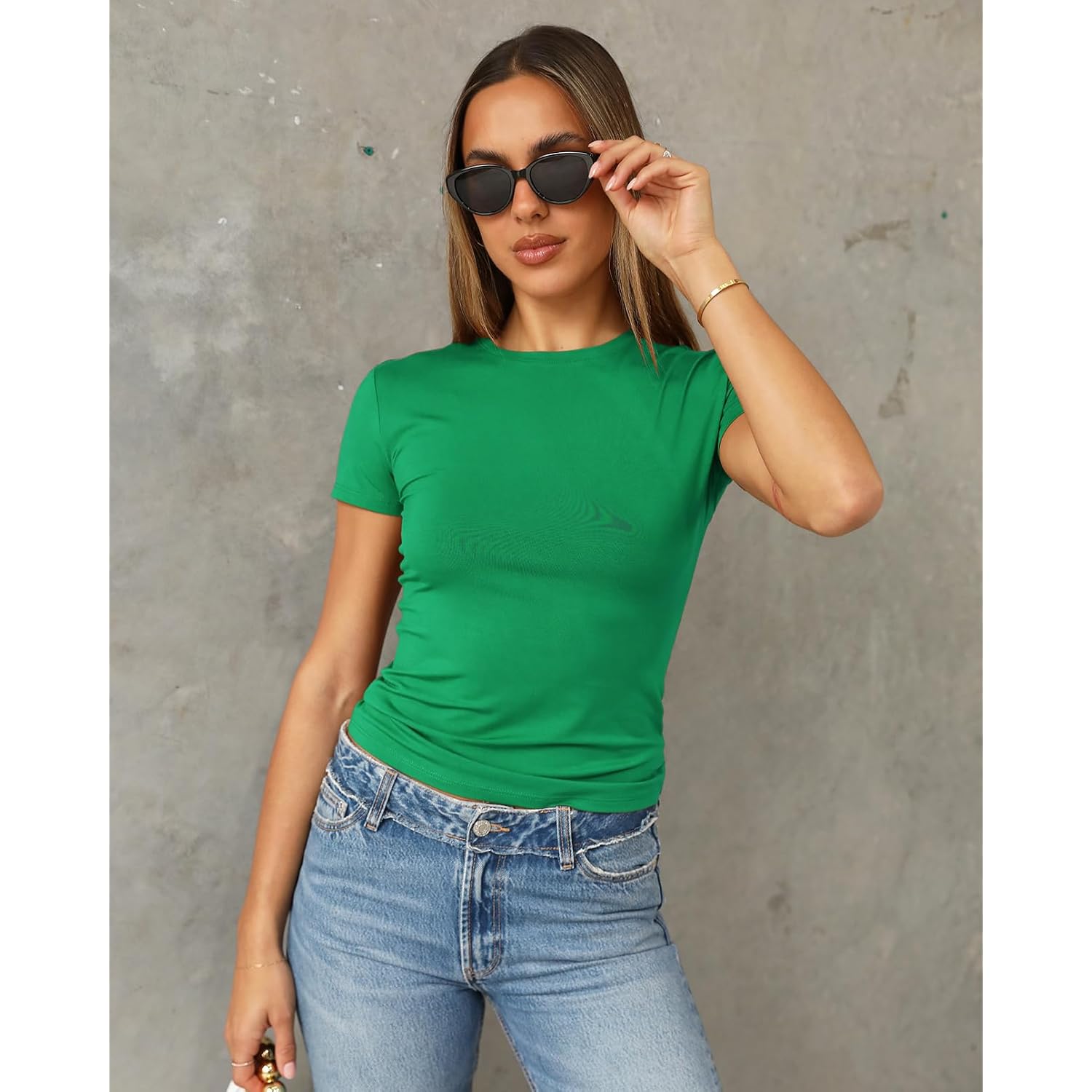 Abardsion Women's Casual Basic Going Out Crop Tops Slim Fit Short Sleeve Crew Neck Tight T Shirts 2026