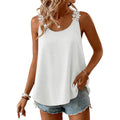 OFEEFAN Tank Top for Women Loose Fit Crew Neck Sleeveless Shirts Strap Lace Camisole Chiffon Summer Tops Curved Hem