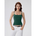 SUUKSESS Women Built in Bra Tank Tops Double Line Going Out Basic Square Neck Camisole Top