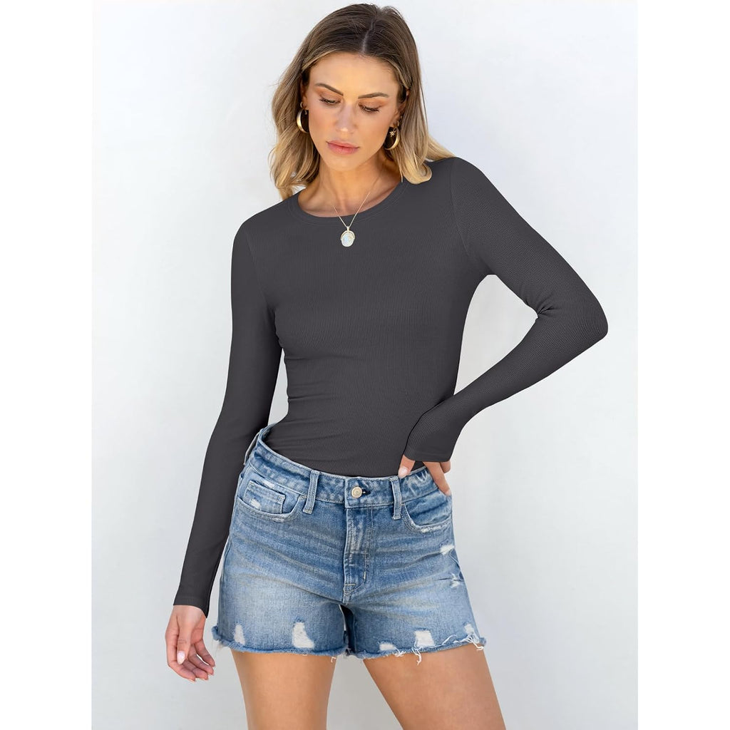 ANRABESS Women Long Sleeve Shirts Rib Knit Slim Fit Tops Basic Tee Spring Outfits Casual T-Shirt Underscrubs Layer Clothes