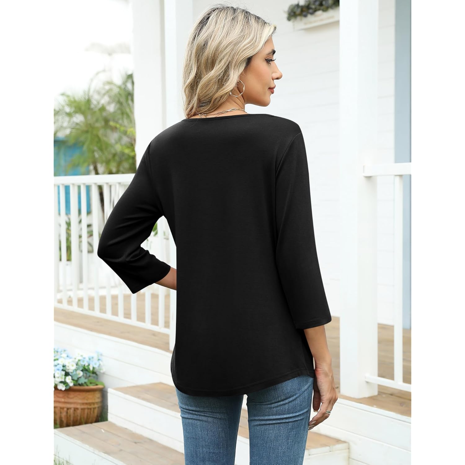 Women's Asymmetrical Neck Tunic Top Black