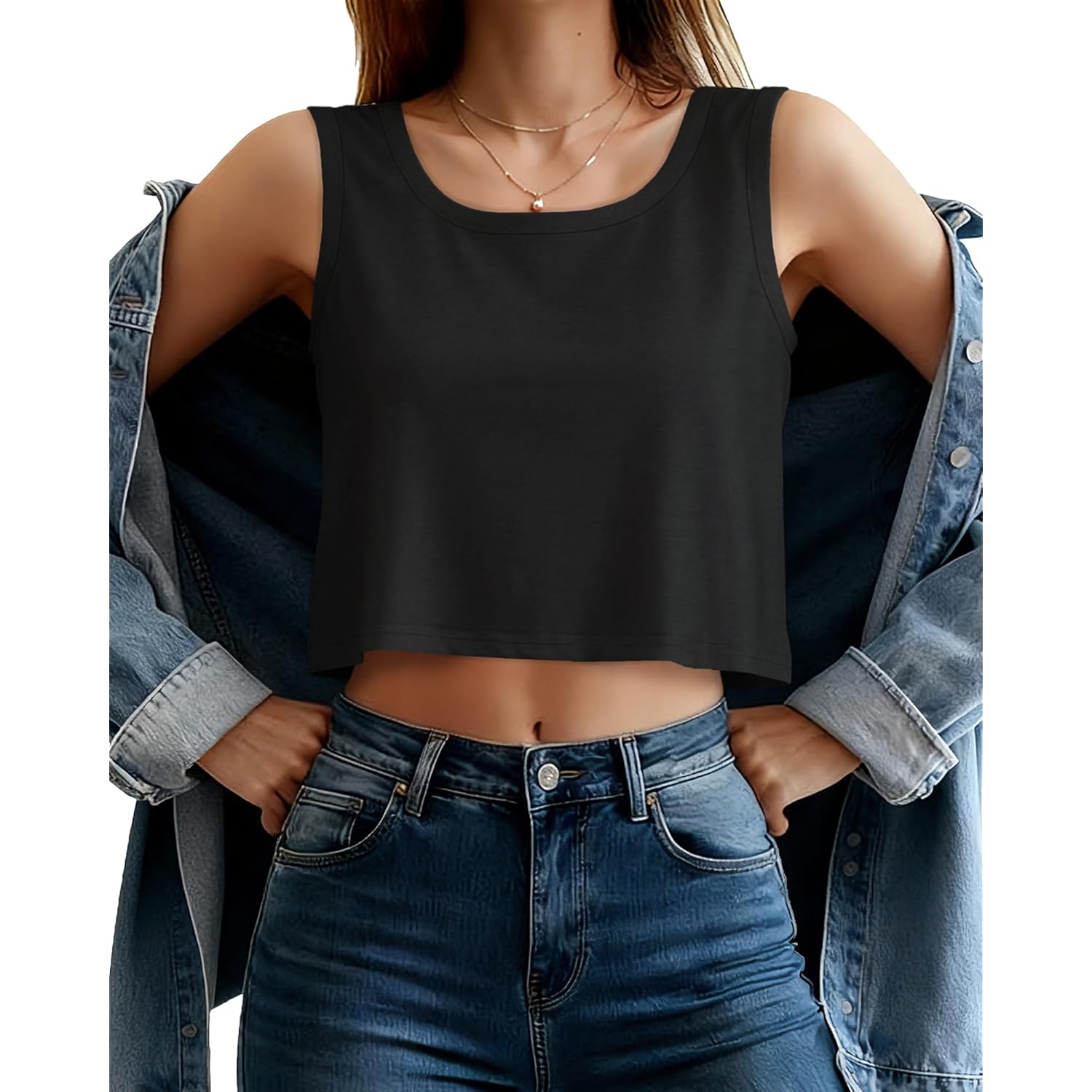Women's Loose Fit Crop Tank Top Black