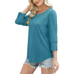 OFEEFAN Womens Tops 3/4 Sleeve with Buttons Dressy Casual Blouses Summer Outfits Beach Vacation Plus Size Spring Clothes