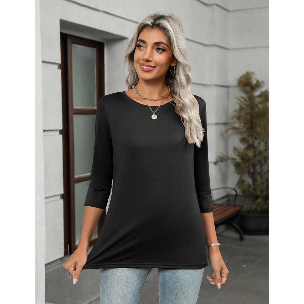 Women's Round Neck Business Tunic Top Black