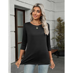 Women's Round Neck Business Tunic Top Black