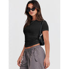 ANRABESS Women's Soft Short Sleeve T-Shirt, Crew Neck Top Slim Fit Basic Tee for Summer Casual Y2k Everyday Wear