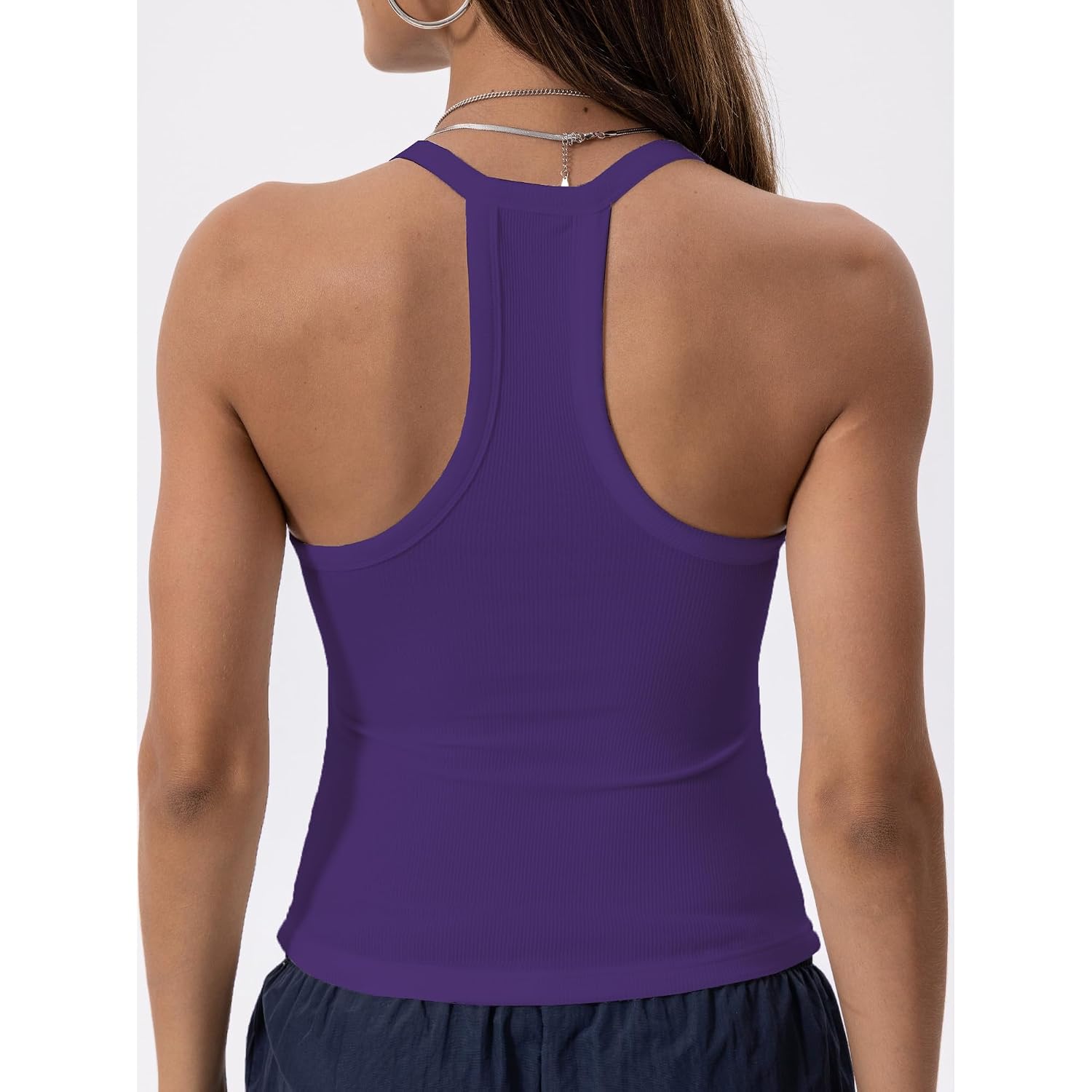 Danysu V Neck Cotton Tank Tops with Built-in Shelf Bra Sleeveless Racerback Fitted Basic Cami Shirts