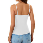 GKBK Womens Lace Tank Tops Ribbed V Neck Adjustable Spaghetti Straps Sleeveless Shirts Y2K Fitted Summer Basic Cami Tops