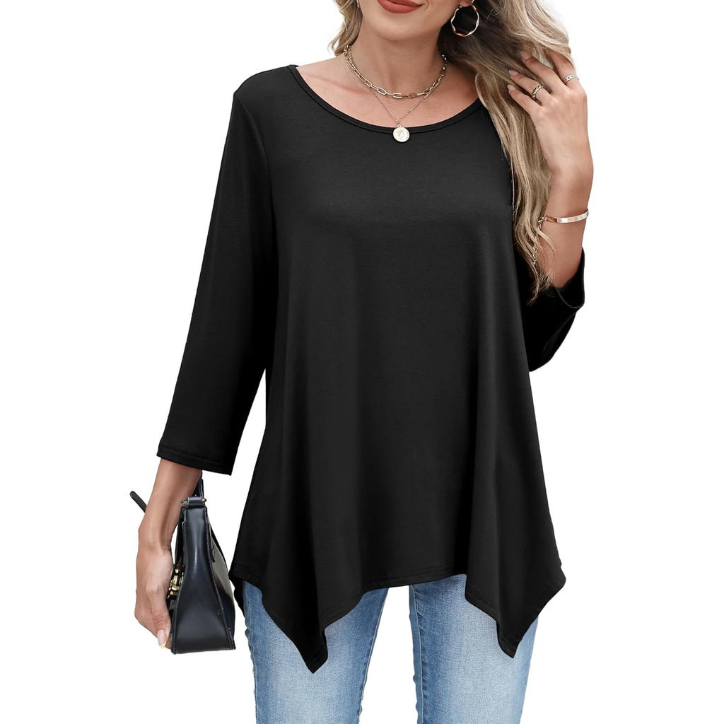 Women's Loose Fit Crew Neck Tunic Top Black