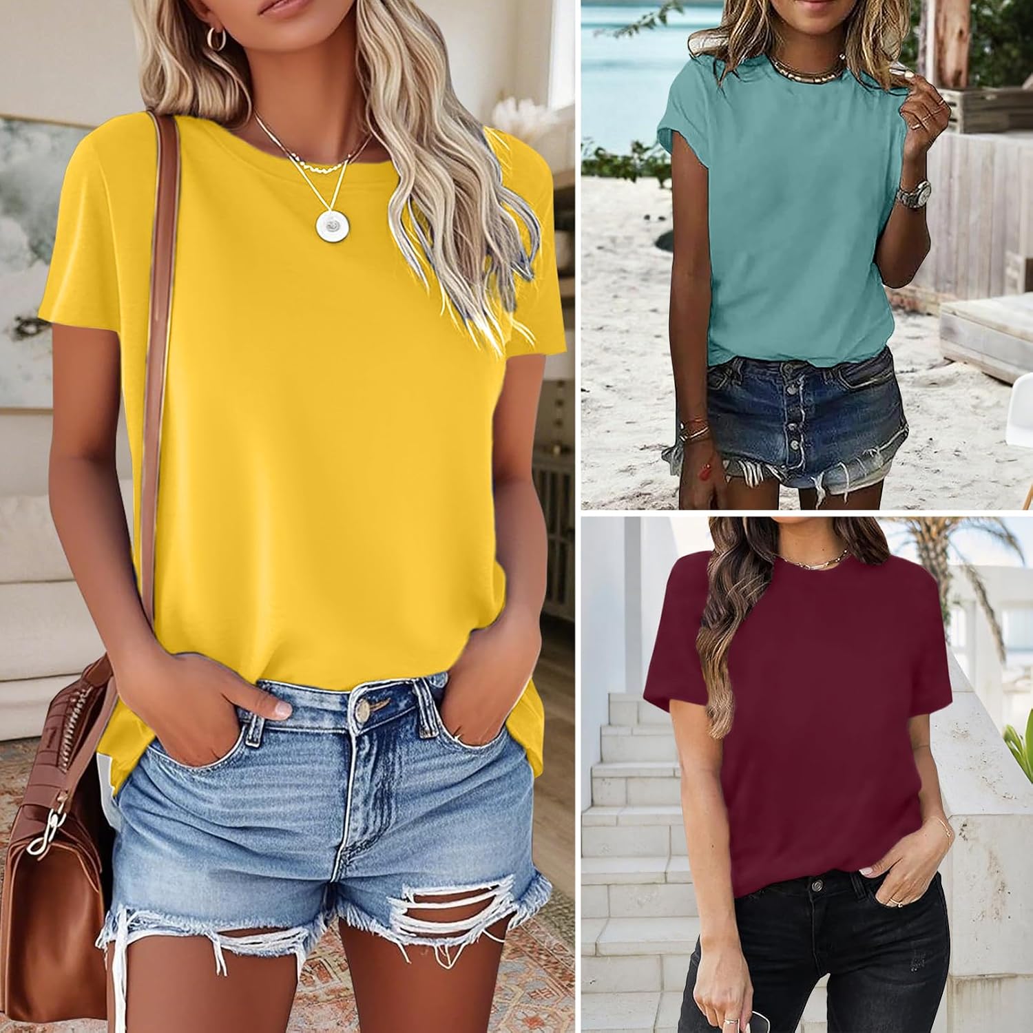 LOOKFACE 3 Pack Womens Basic T Shirts Summer Tops 2026 Short Sleeve Tees Comfy Casual Vacation Clothes