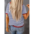 Dokotoo Womens Tops 2026 Casual Summer Crewneck Short Sleeve Striped Color Block Knit High Low Trendy Pullover Sweaters