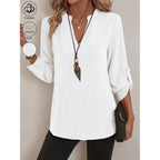 Women's Roll-Up Sleeve Tunic Top White