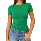 Abardsion Women's Casual Basic Going Out Crop Tops Slim Fit Short Sleeve Crew Neck Tight T Shirts 2026