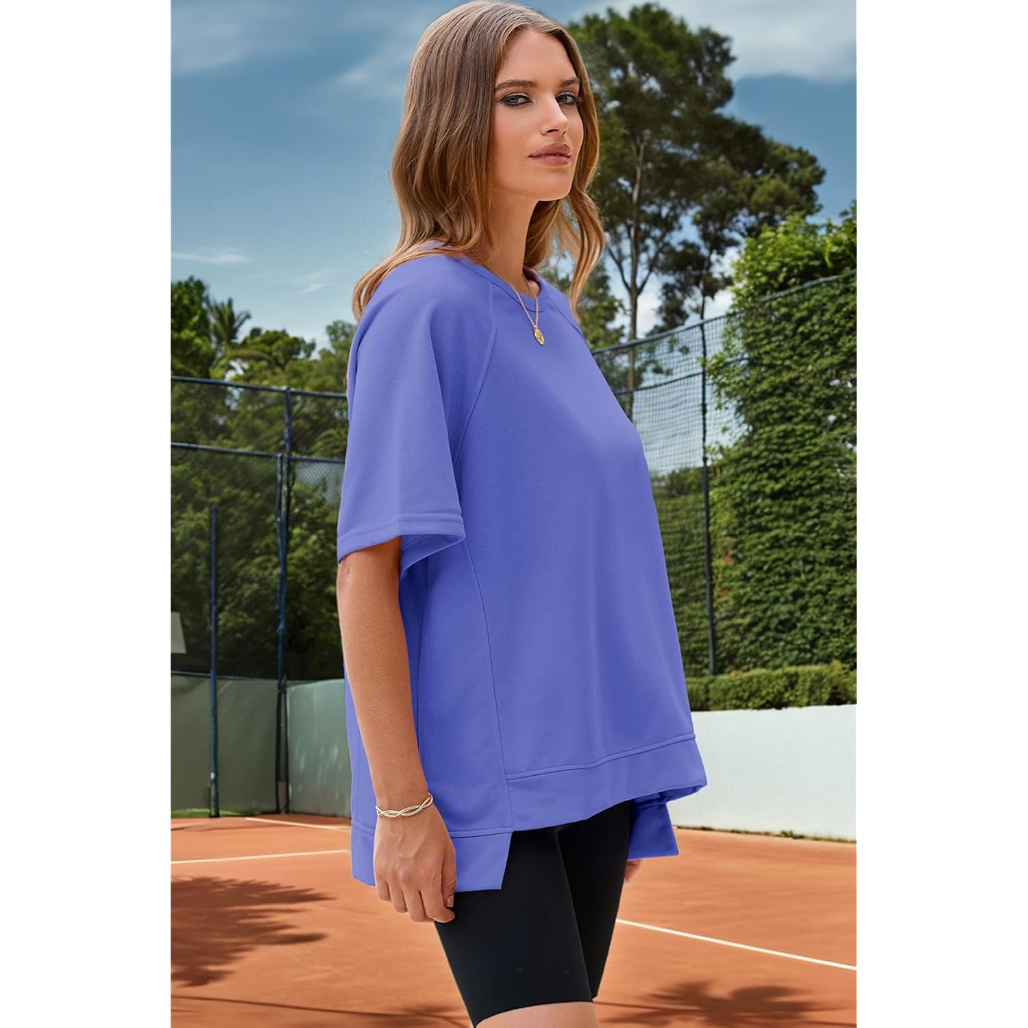 Dokotoo Oversized T Shirts for Women Crewneck Short Sleeve Casual Summer Tops Lightweight Loose High Low Blouse