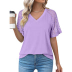 Dokotoo Womens Summer Short Sleeve Shirts Dressy Lace Tops 2026 Casual T-Shirts Cute Work Outfits Blouses