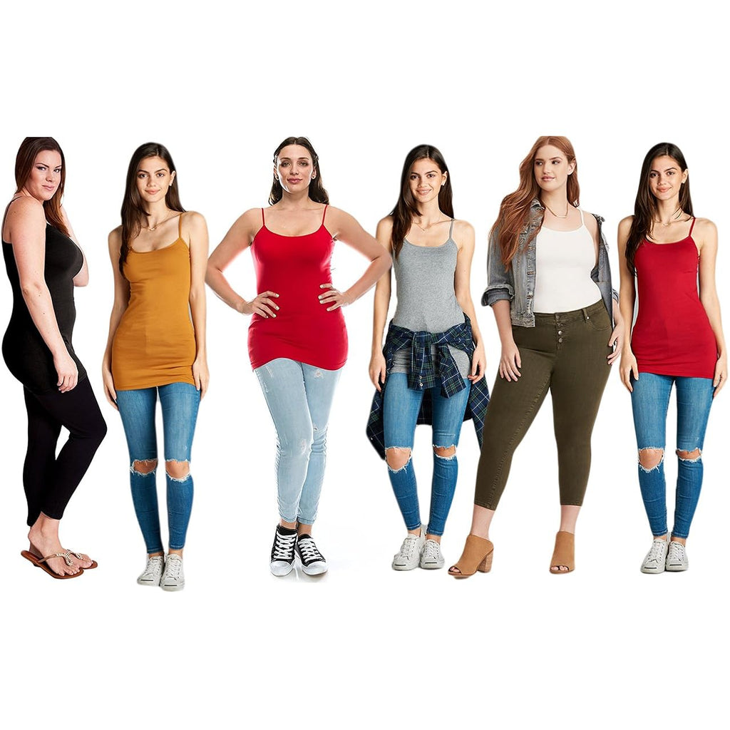Emmalise Women's Basic Casual Long Camisole Adjustable Strap Cami Layering Top