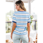 Dokotoo Womens Summer Tops 2026 Striped Color Block Short Sleeve Fashion T-Shirts Crewneck Casual Loose Basic Tee Blouses