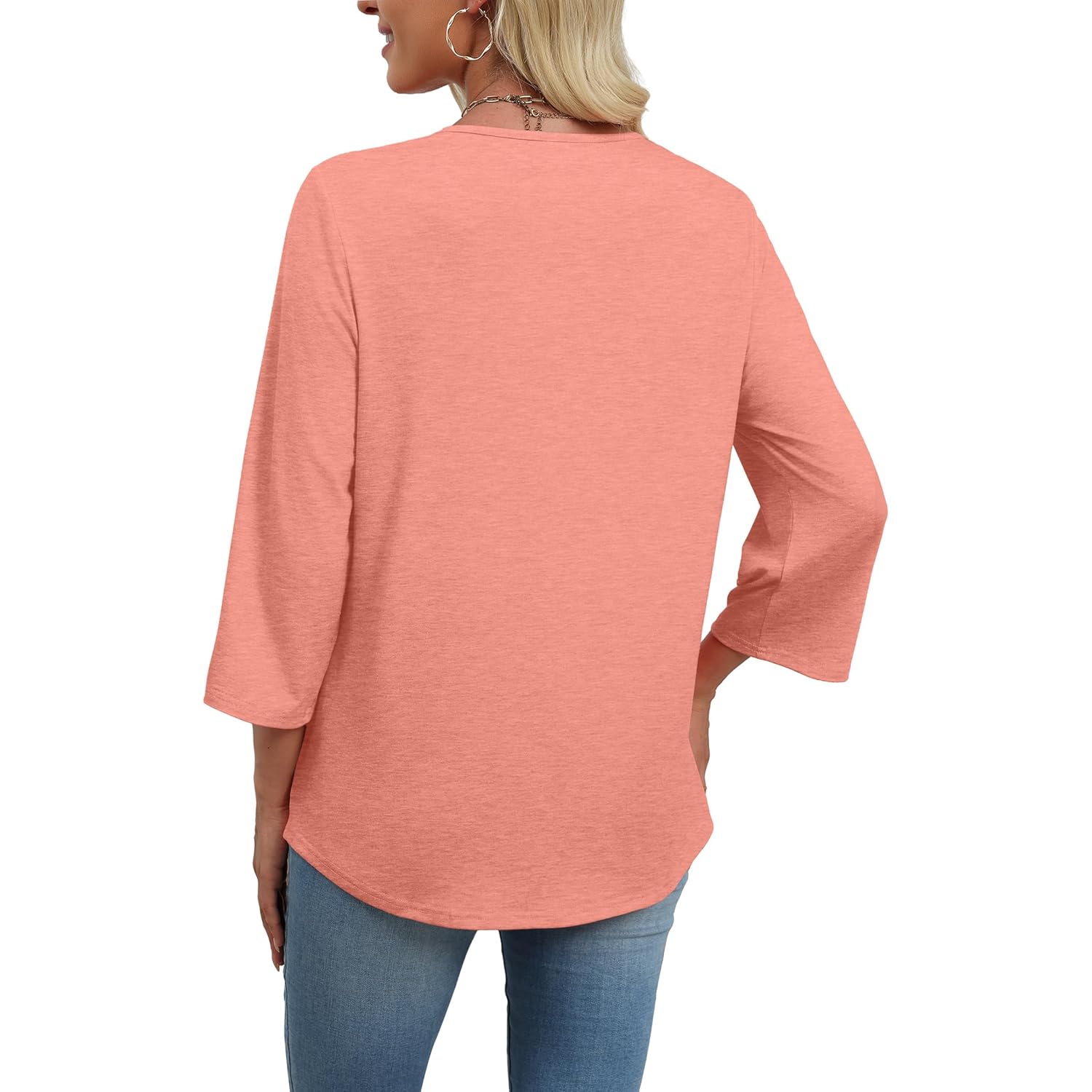Women's Boho Lace V-Neck Tunic Top Coral