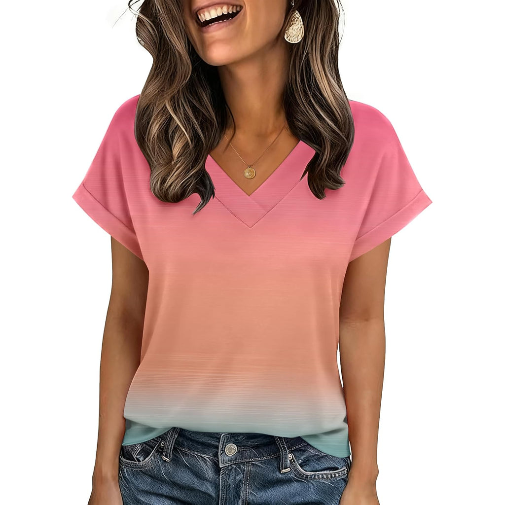 Zeagoo Womens Summer Tops Rolled Short Sleeve V Neck Shirts Casual Dressy Business Work Blouses Outfits