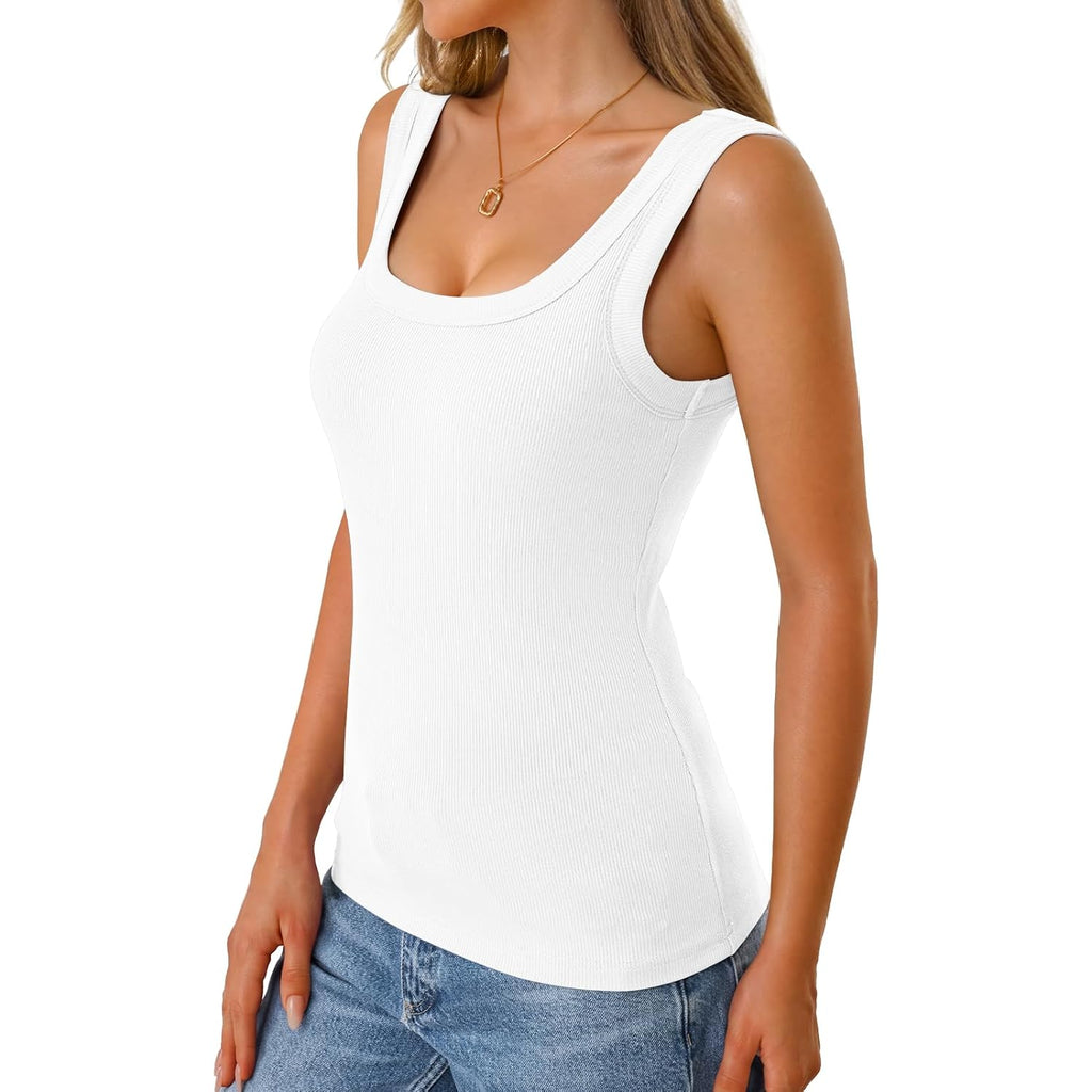 GKBK Womens Built in Bra Tank Tops Square Neck Sleeveless Shirts Ribbed Basic Racerback Fitted Tops