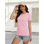 YUCOLEN T Shirts for Women Short Sleeve Crewneck Cotton Tops Summer UPF 50+ Casual Breathable Basic Tee Tshirt