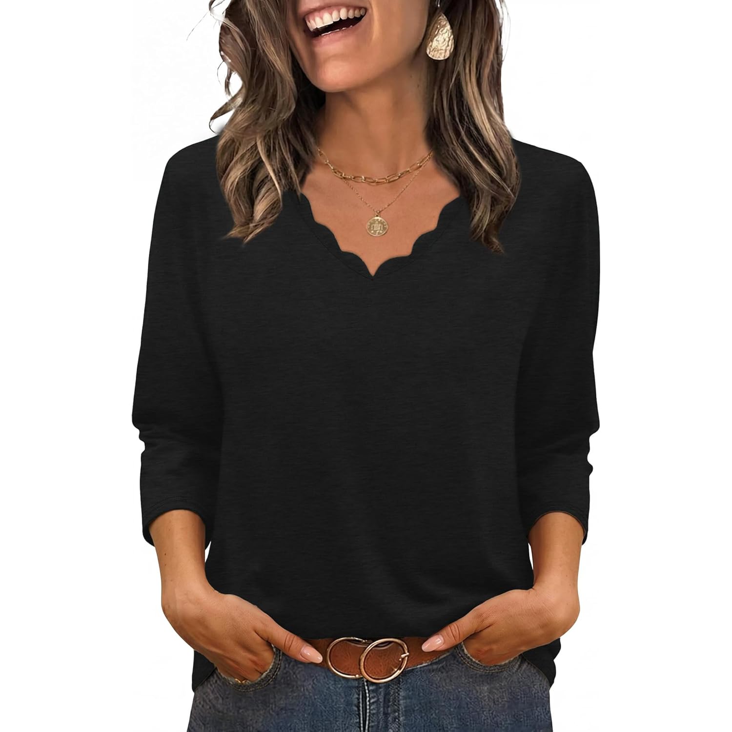 Women's Casual V-Neck Tunic Top Black