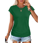 SAMPEEL Womens Summer Tops Trendy 2025 Ruched Cap Short Sleeve Tshirts Shirts Crew Neck T Shirts Fashion