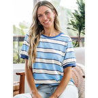 Dokotoo Womens Summer Tops 2026 Striped Color Block Short Sleeve Fashion T-Shirts Crewneck Casual Loose Basic Tee Blouses
