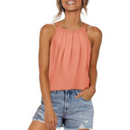 WlHOLL Womens Pleated Tank Tops Spaghetti Strap Camisole Halter Tops Curved Hem Fashion 2026