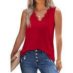 WIHOLL Women's Loose Fit V Neck Lace Sleeveless Summer Tank Top