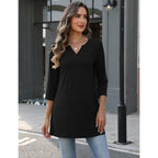 Women's Side Slit V-Neck Tunic Top Black