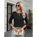 Women's Round Neck Business Tunic Top Black
