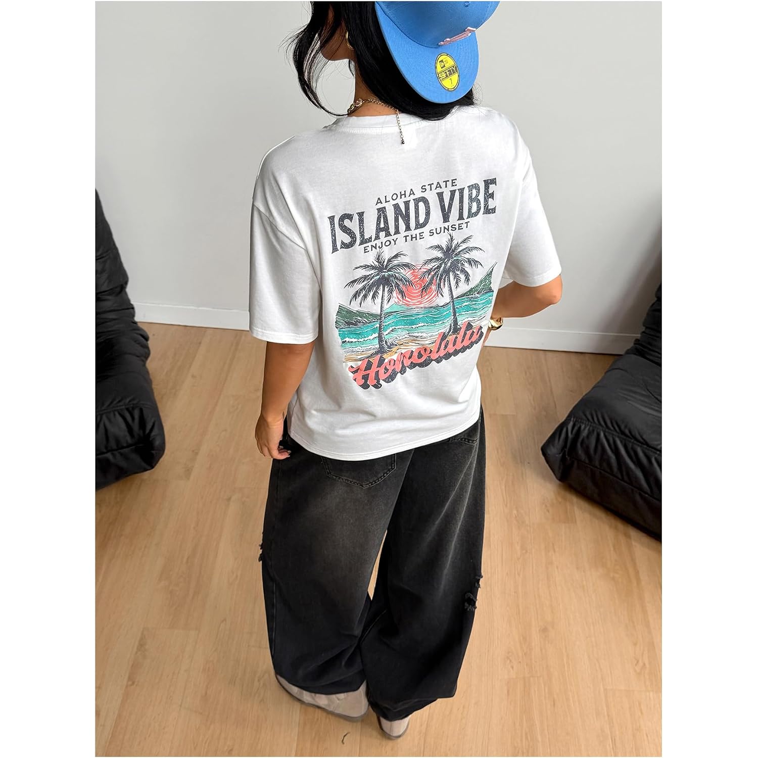 SOLY HUX Women's Hawaiian Beach T Shirts Tropical Graphic Tess Short Sleeve Tops Vacation Clothes