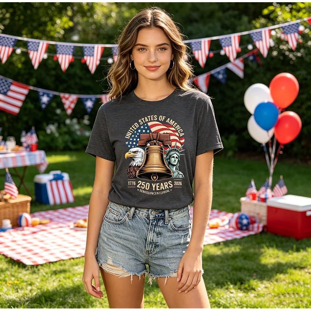 USA Flag Graphic Shirt Women 250th American Flag Patriotic T-Shirt Independence Day Casual Short Sleeve Tee Tops