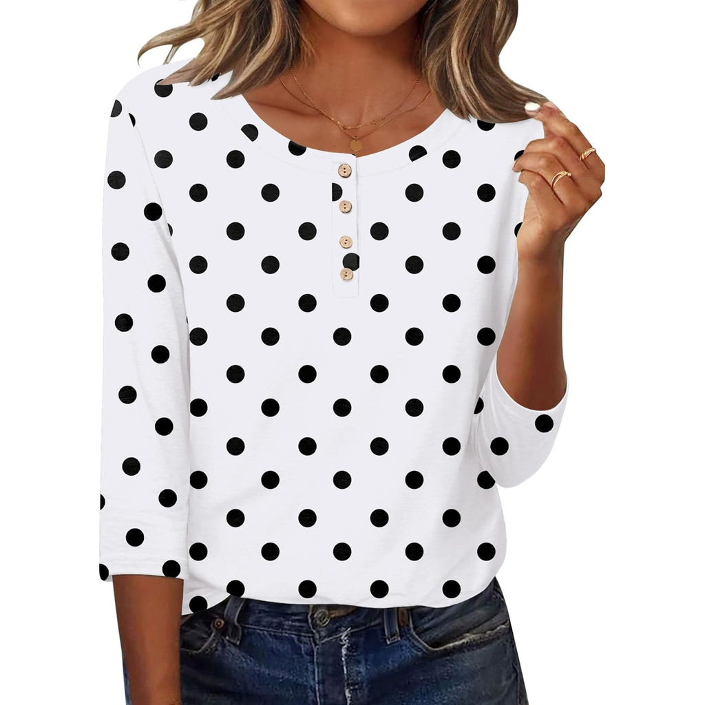 Women's Crew Neck Business Tunic Top Polka Dots