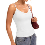 GKBK Womens Lace Tank Tops Ribbed V Neck Adjustable Spaghetti Straps Sleeveless Shirts Y2K Fitted Summer Basic Cami Tops