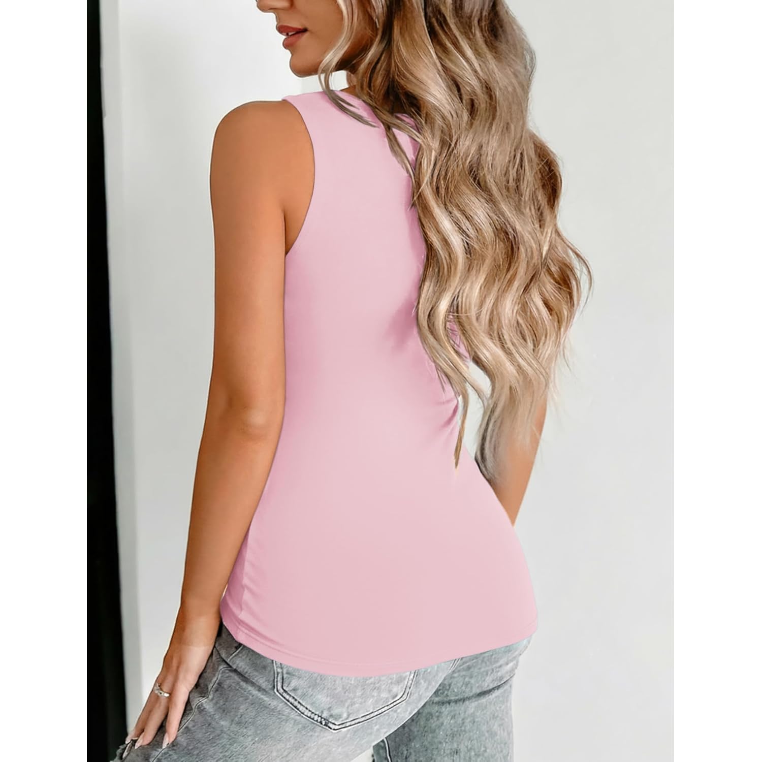 Women's Double Lined V-Neck Tank Top Pink