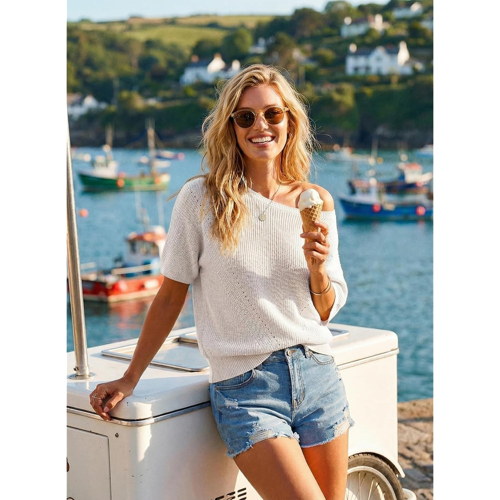 Women's Lightweight V-Neck Tunic Top White