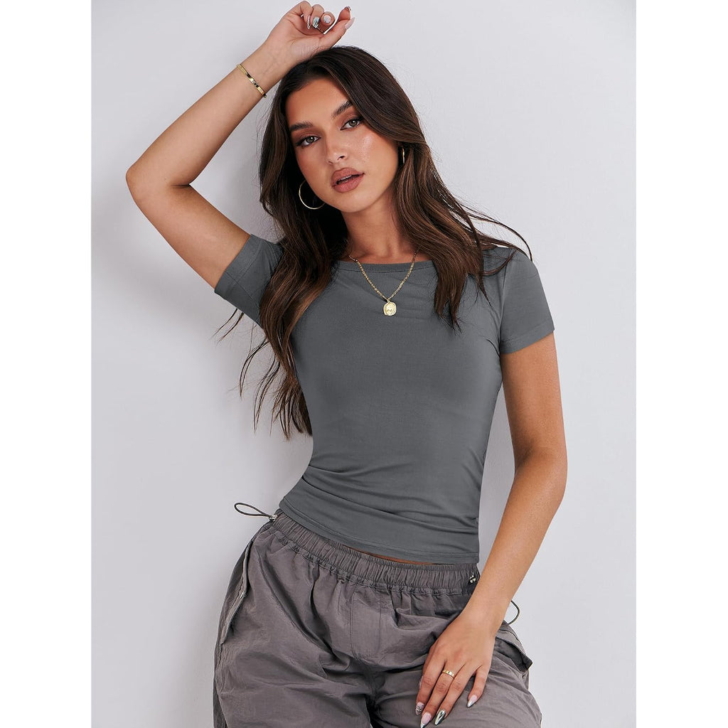 ANRABESS Women’s 3 Pack Short Sleeve Shirts 2026 Crop Tops Tight Fitted Basic Tees Workout T Shirts Y2k Clothes Summer Outfit