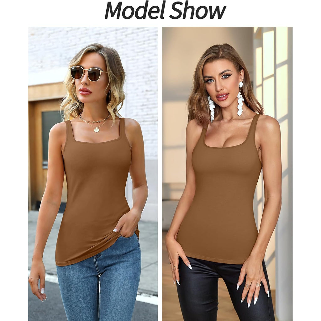 V FOR CITY Women's Cotton Tank Top with Unpadded Shelf Bra Adjustable Wide Strap Camisole Summer Basic Udershirts