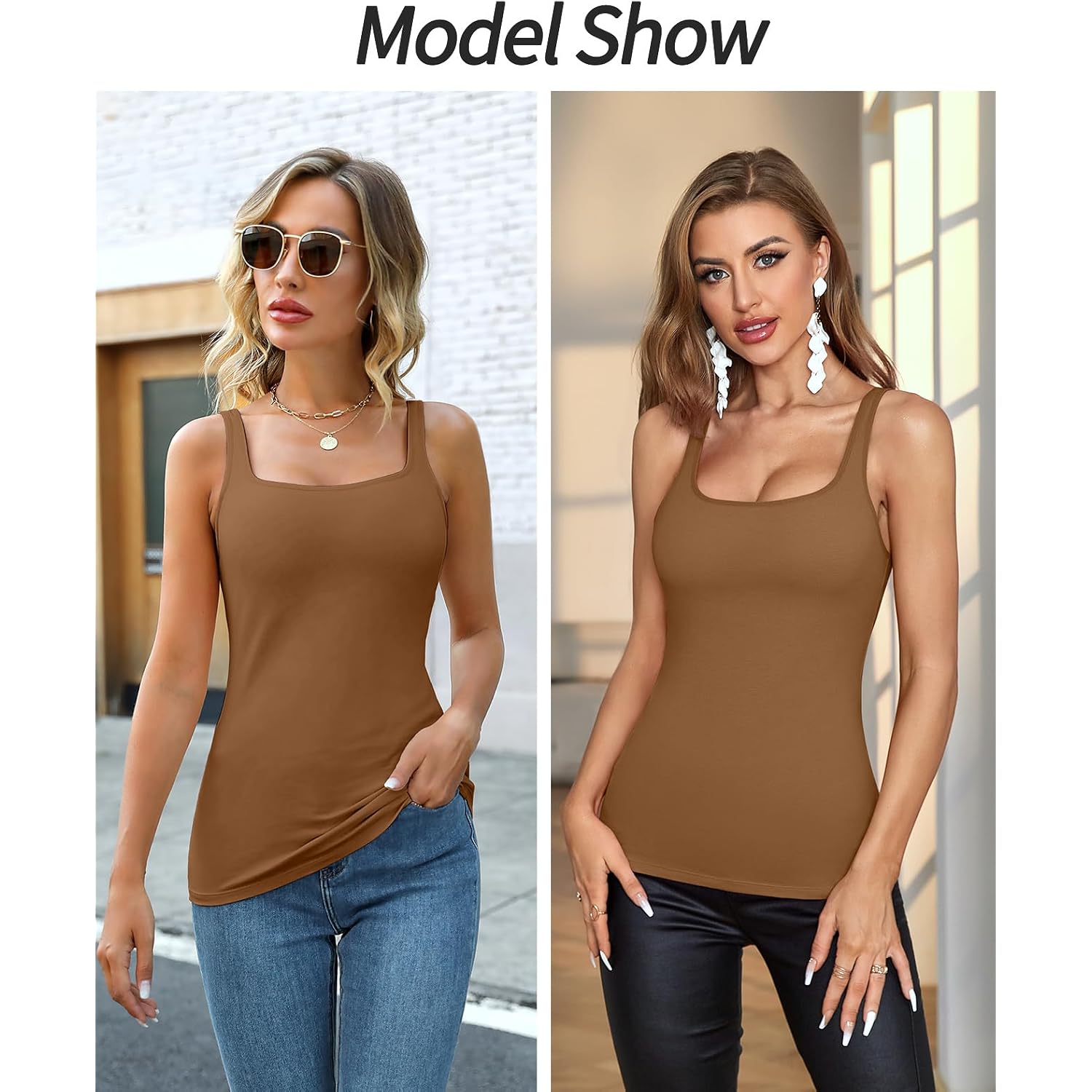 V FOR CITY Women's Cotton Tank Top with Unpadded Shelf Bra Adjustable Wide Strap Camisole Summer Basic Udershirts