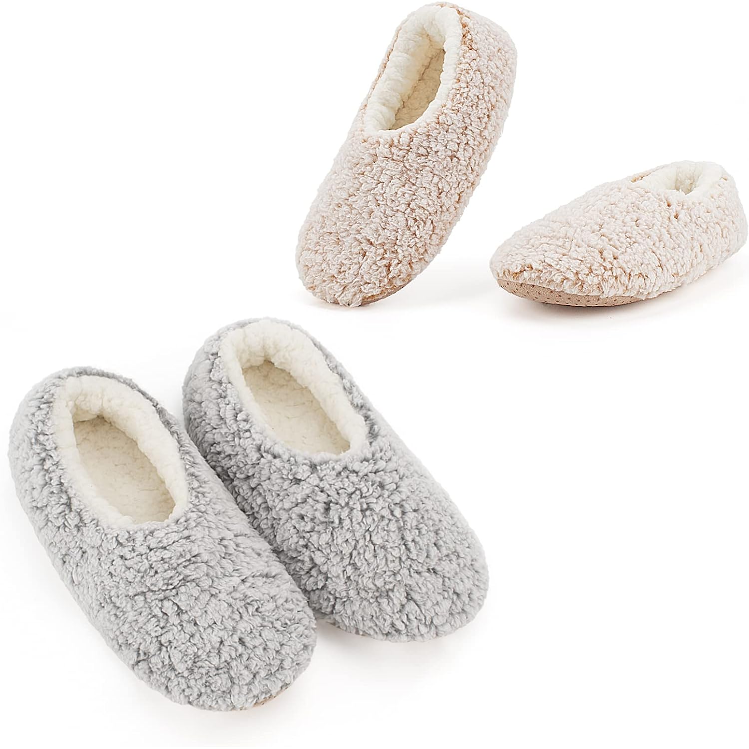 Women's Slippers Sherpa 2-pair Gray+taupe