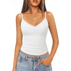 GKBK Womens Lace Tank Tops Ribbed V Neck Adjustable Spaghetti Straps Sleeveless Shirts Y2K Fitted Summer Basic Cami Tops