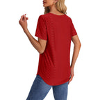 OFEEFAN Womens T Shirts V Neck Short Sleeve Casual Tops Loose Fit Basic Tees with Curved Hem