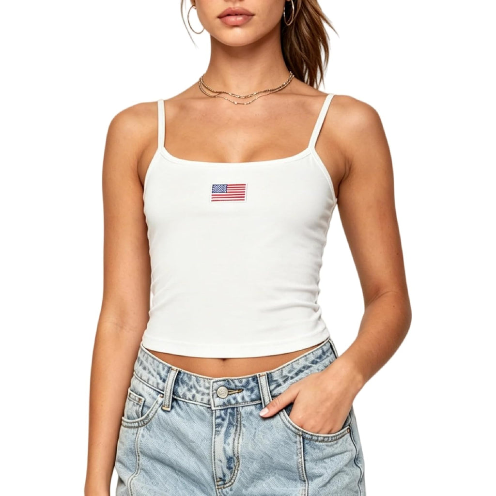 Women's Graphic Embroidered Tank Top Flag White