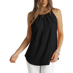 Women's Pleated Halter Tank Top Black